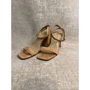 Ann Taylor Women's Cork Print High Block Heels Strappy Sandals Natural Size 5